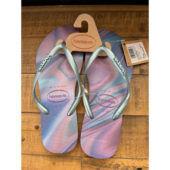 Havaianas Flip Flops Sandals Women's Size 7/8 Lilac Blue Gradient Slim - Picture 1 of 4